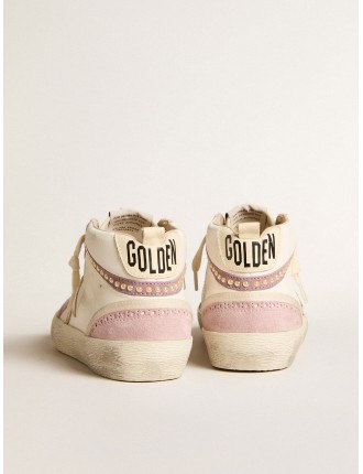 Mid Star con stella in pelle oro e virgola in suede rosa con perle