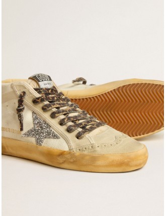 Mid Star Donna in canvas con stella in glitter argento e virgola beige