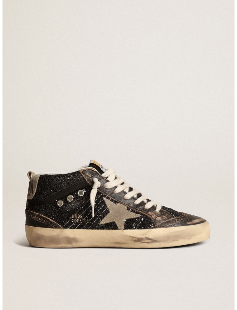 Mid Star Donna in glitter neri con stella e talloncino in suede tortora