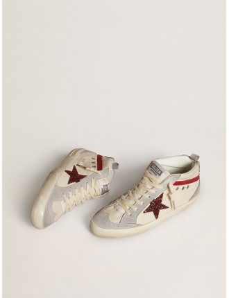 Mid Star Donna in pelle con stella in glitter e virgola in nabuk rosso