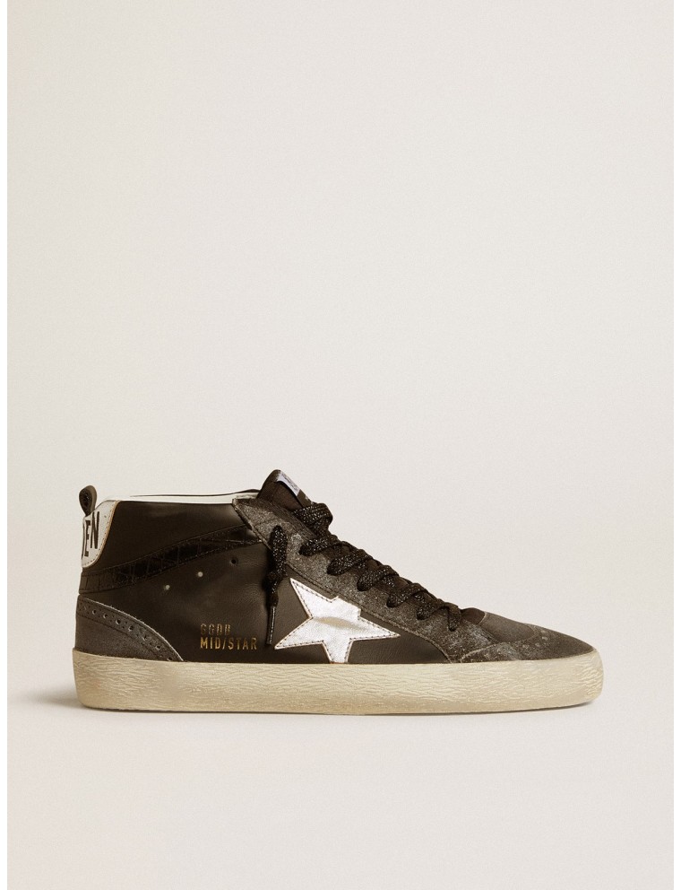 Mid Star Donna in pelle nera con stella in pelle laminata argento