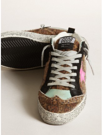 Mid Star in cavallino leopardato con stella in pelle color fucsia