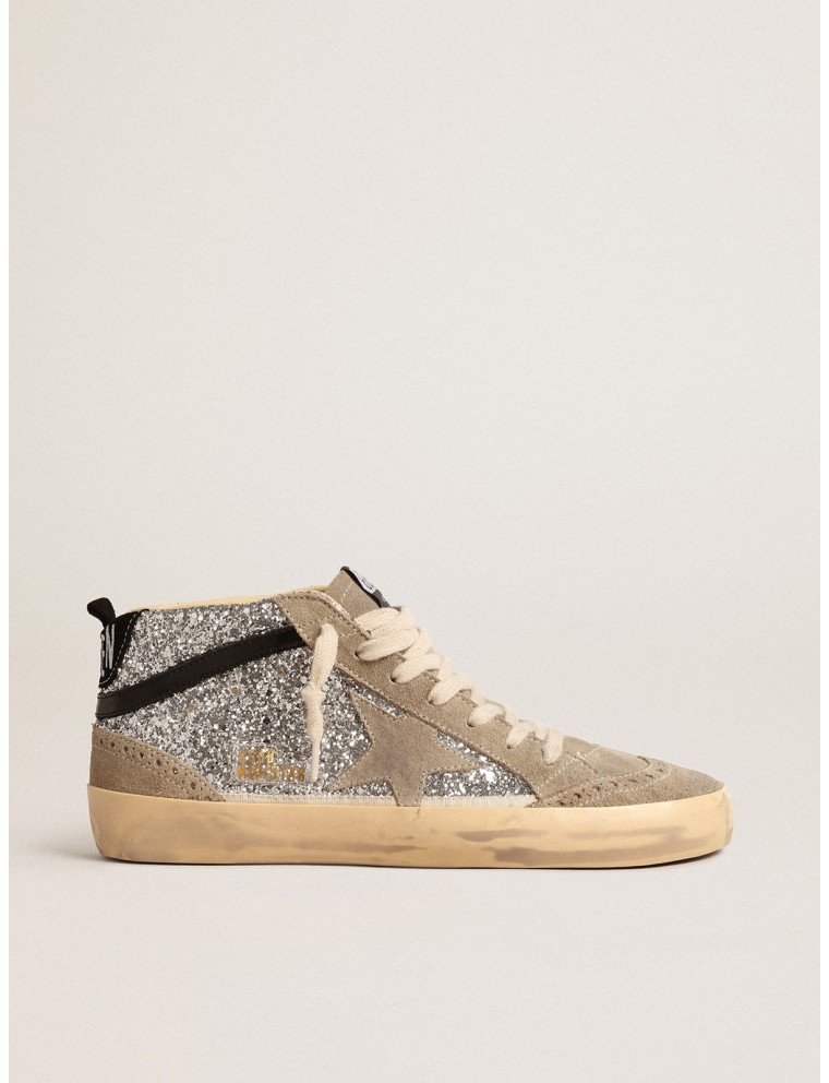 Mid Star in glitter argento con stella in suede e virgola nera