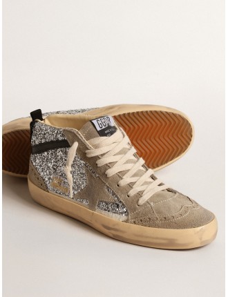 Mid Star in glitter argento con stella in suede e virgola nera