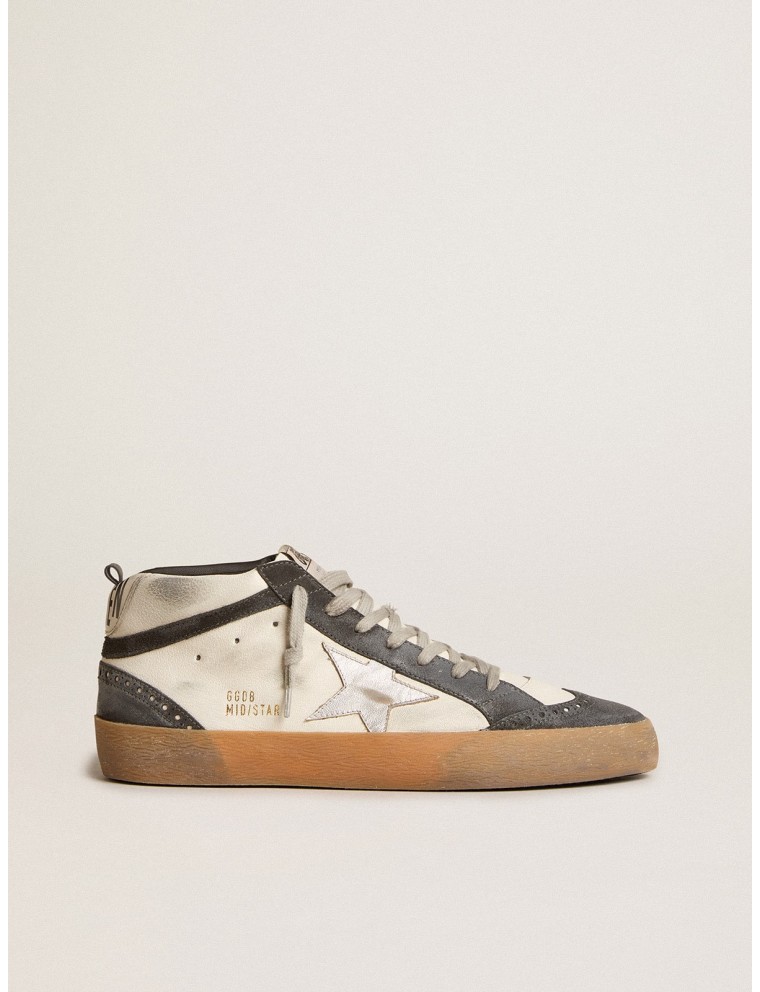 Mid Star in nappa con stella in pelle argento e virgola in suede nero