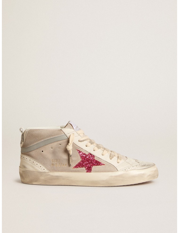 Mid Star in suede con stella in glitter fucsia e virgola in pelle grigia