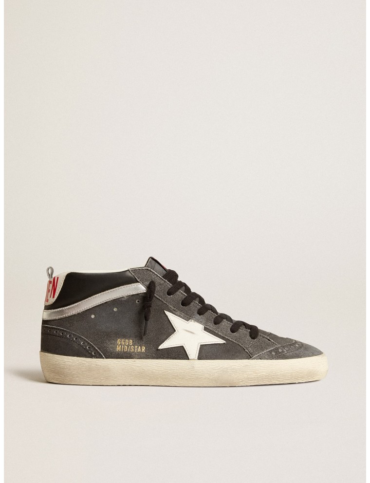 Mid Star in suede nero con stella in pelle bianca e virgola argento