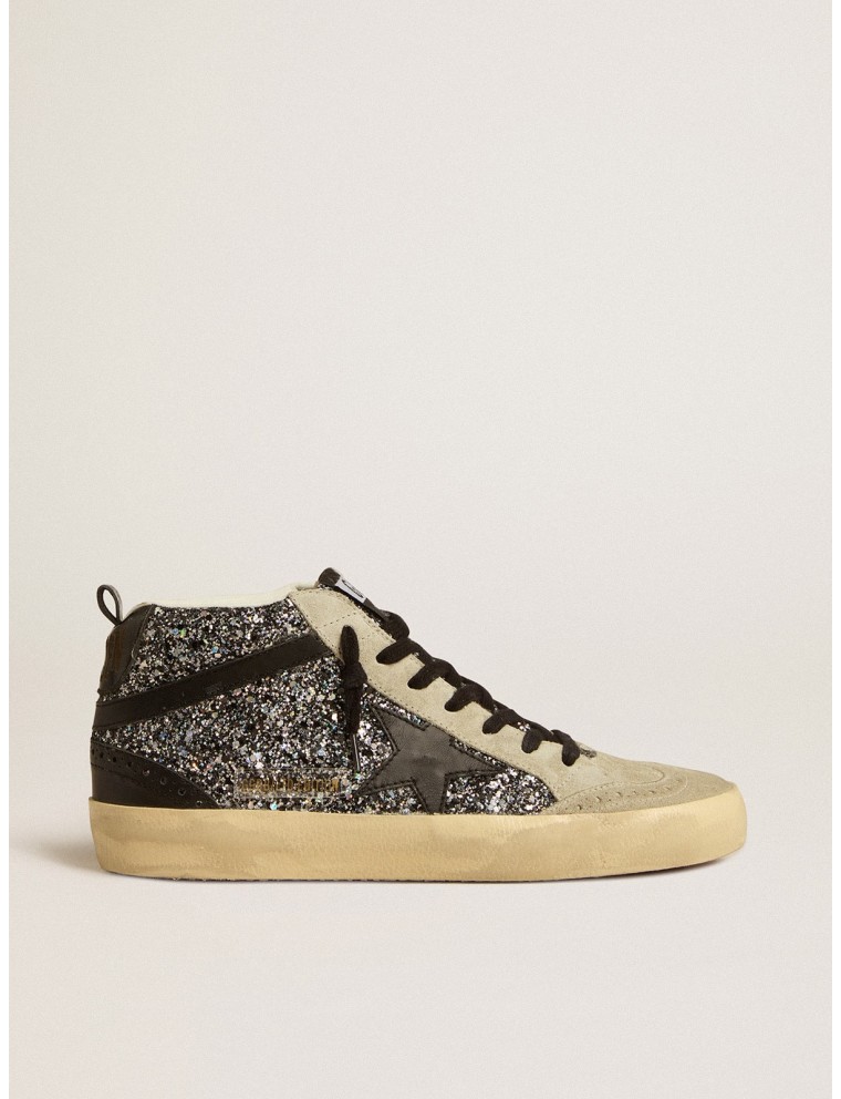 Mid Star LTD in glitter neri con stella e virgola in pelle nera