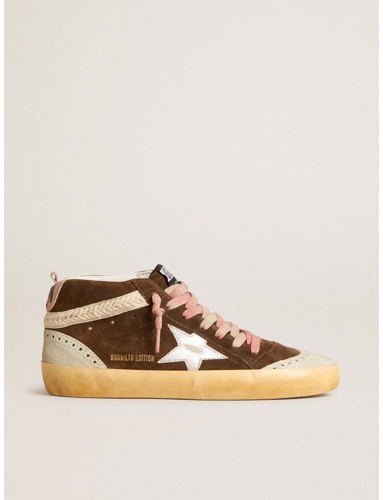 Mid Star LTD in suede marrone con stella in nappa argento e virgola panna