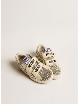 Old School Junior in glitter platino con stella e talloncino in pelle