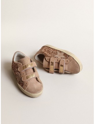 Old School Junior in glitter rosa pesca con stella in suede rosa