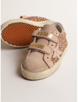 Old School Junior in glitter rosa pesca con stella in suede rosa