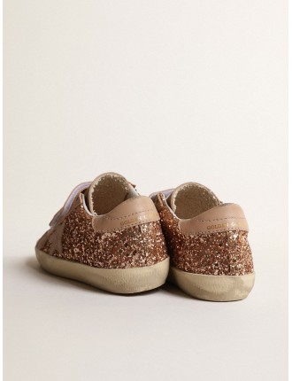 Old School Junior in glitter rosa pesca con stella in suede rosa