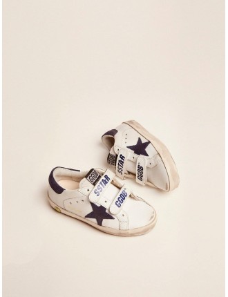 Old School Junior in pelle bianca con stella e talloncino in suede blu