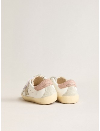 Old School Junior in pelle con stella in suede grigia e talloncino rosa antico