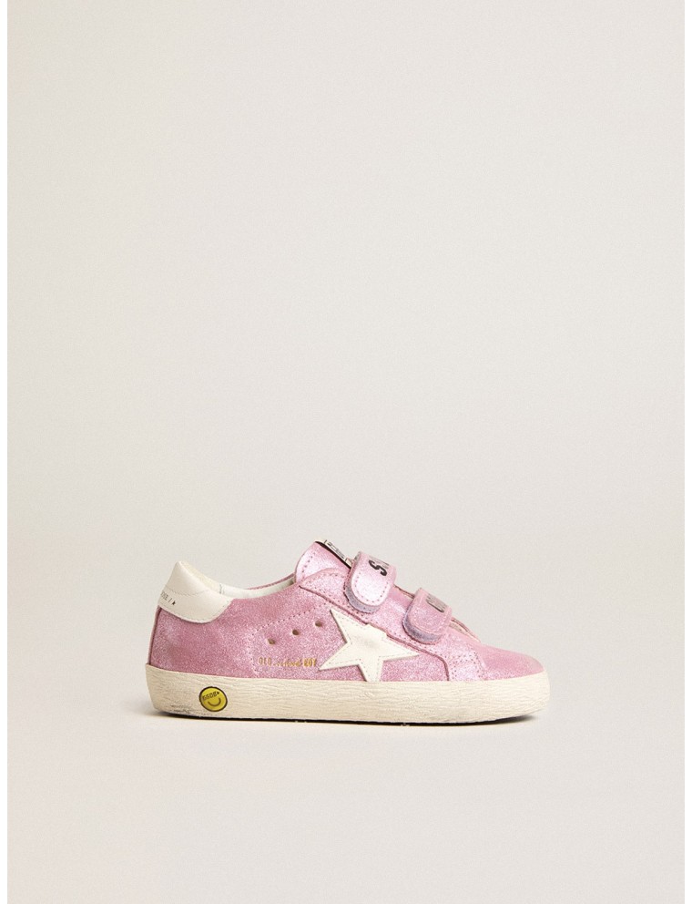 Old School Junior in suede laminata rosa con stella e talloncino in pelle bianca