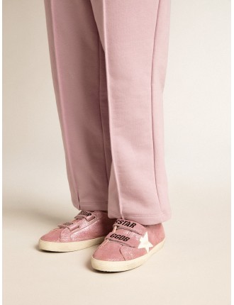 Old School Junior in suede laminata rosa con stella e talloncino in pelle bianca