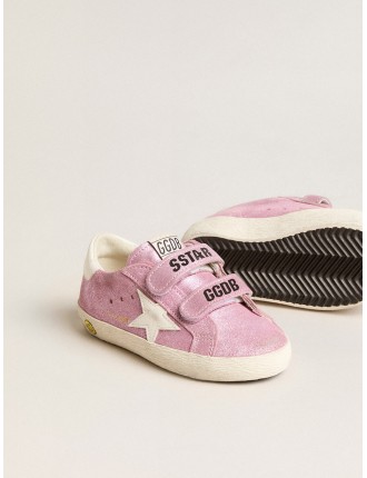 Old School Junior in suede laminata rosa con stella e talloncino in pelle bianca