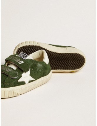 Old School Junior in suede verde con stella e talloncino in pelle bianca