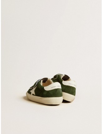 Old School Junior in suede verde con stella e talloncino in pelle bianca