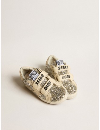 Old School Young in glitter platino con stella e talloncino in pelle