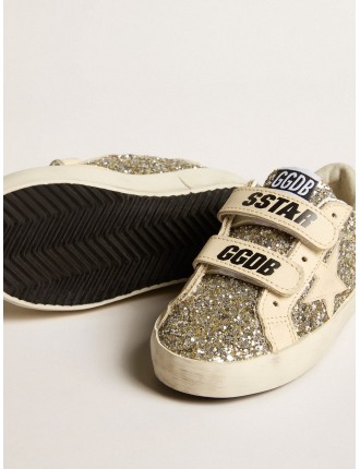 Old School Young in glitter platino con stella e talloncino in pelle