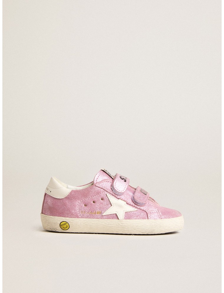 Old School Young in suede laminata rosa con stella e talloncino in pelle bianca