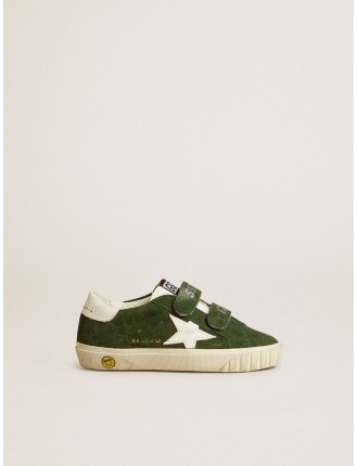 Old School Young in suede verde con stella e talloncino in pelle bianca