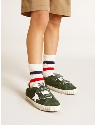 Old School Young in suede verde con stella e talloncino in pelle bianca