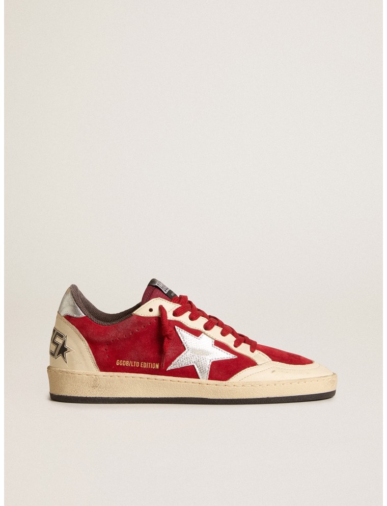 Ball Star in suede bordeaux con stella e talloncino in pelle argento