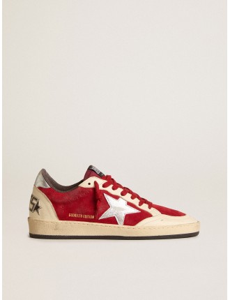 Ball Star in suede bordeaux con stella e talloncino in pelle argento