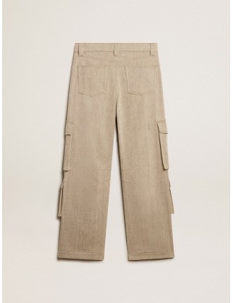 Pantalone cargo da donna in cotone disegno herringbone color oliva scuro