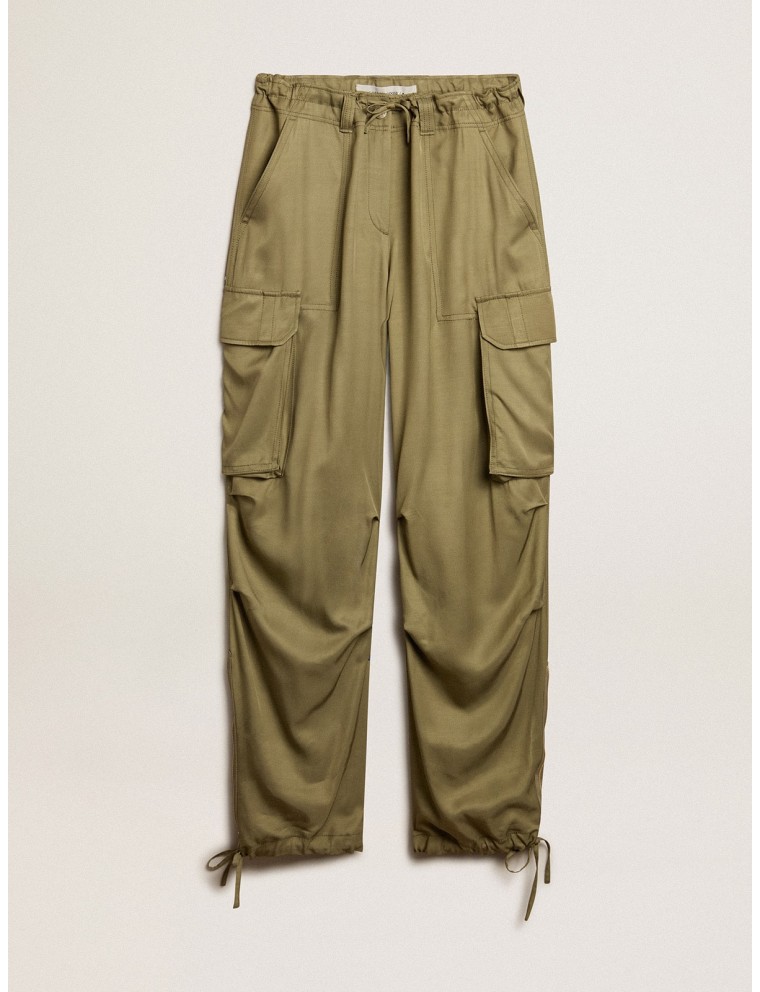 Pantalone cargo da donna in viscosa color oliva