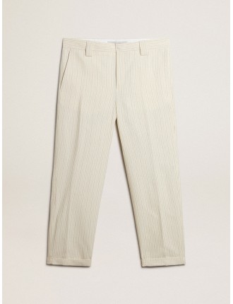 Pantalone color panna da uomo in cotone a righe