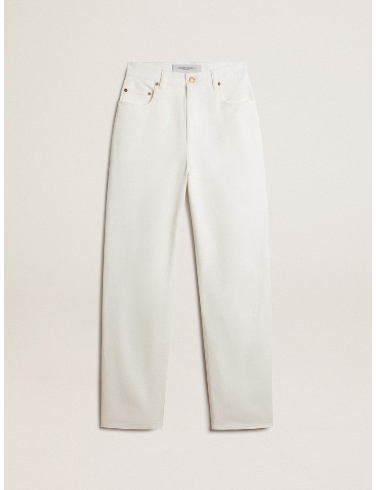 Pantalone da donna in cotone denim color bianco ottico