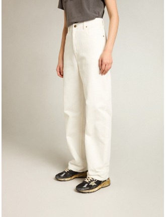 Pantalone da donna in cotone denim color bianco ottico