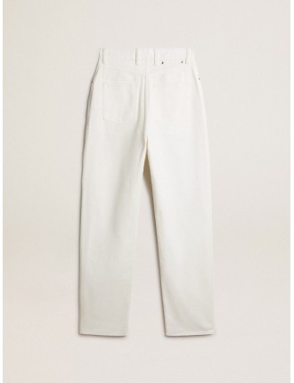 Pantalone da donna in cotone denim color bianco ottico