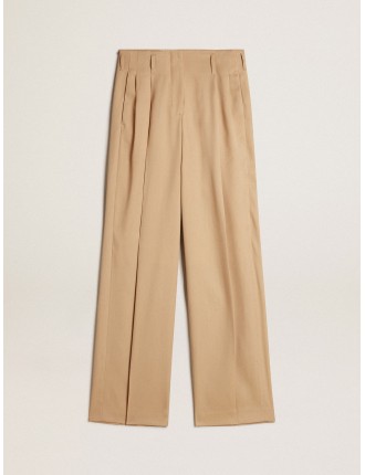 Pantalone da donna in gabardine di lana color sabbia