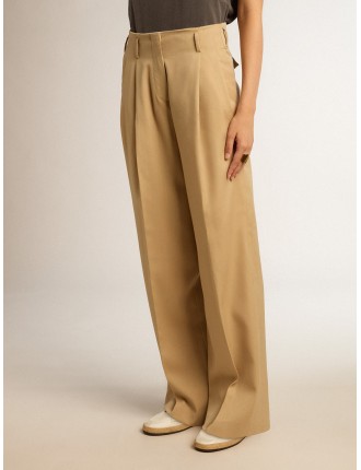 Pantalone da donna in gabardine di lana color sabbia