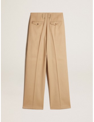 Pantalone da donna in gabardine di lana color sabbia