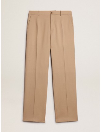 Pantalone da uomo in gabardine di lana color sabbia