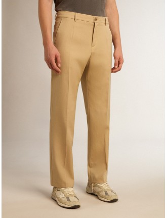 Pantalone da uomo in gabardine di lana color sabbia