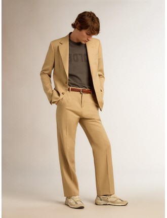 Pantalone da uomo in gabardine di lana color sabbia