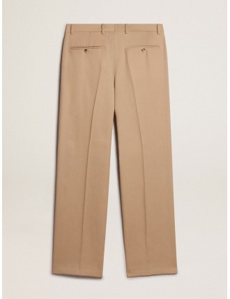 Pantalone da uomo in gabardine di lana color sabbia