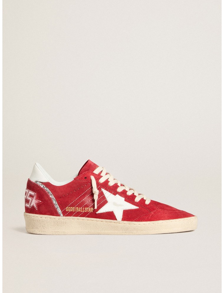 Ball Star in suede rosso con stella e talloncino in pelle bianca