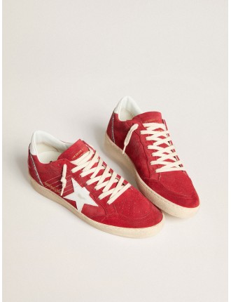 Ball Star in suede rosso con stella e talloncino in pelle bianca