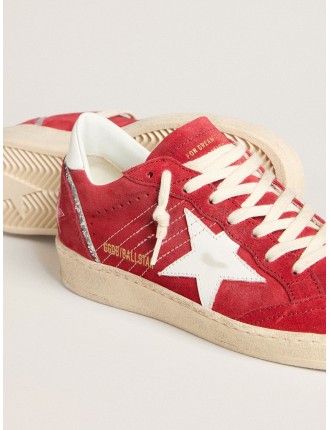 Ball Star in suede rosso con stella e talloncino in pelle bianca