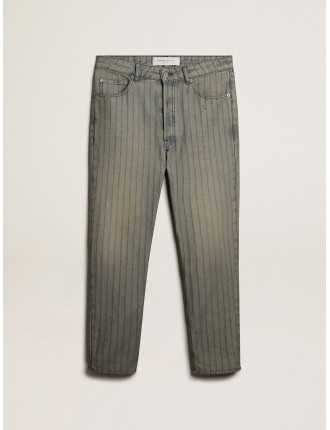 Pantalone grigio da uomo in denim a righe