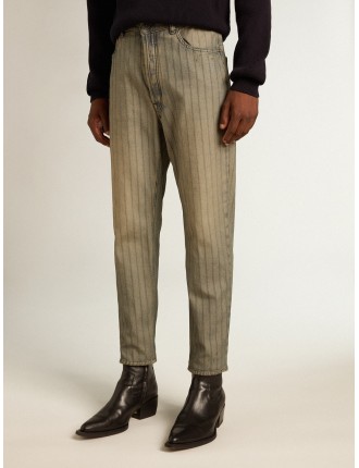 Pantalone grigio da uomo in denim a righe