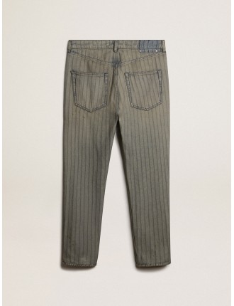 Pantalone grigio da uomo in denim a righe